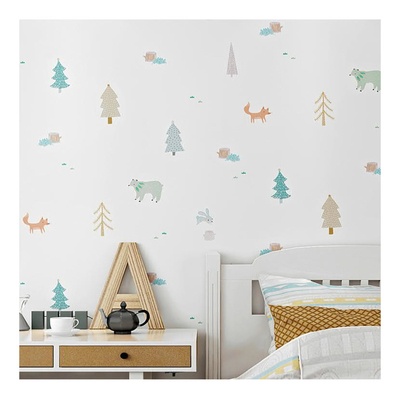 Moistureproof Pine Bear Kids Vinyl PVC Bedroom Wallpaper Cartoon Design Cute Waterproof Decoration